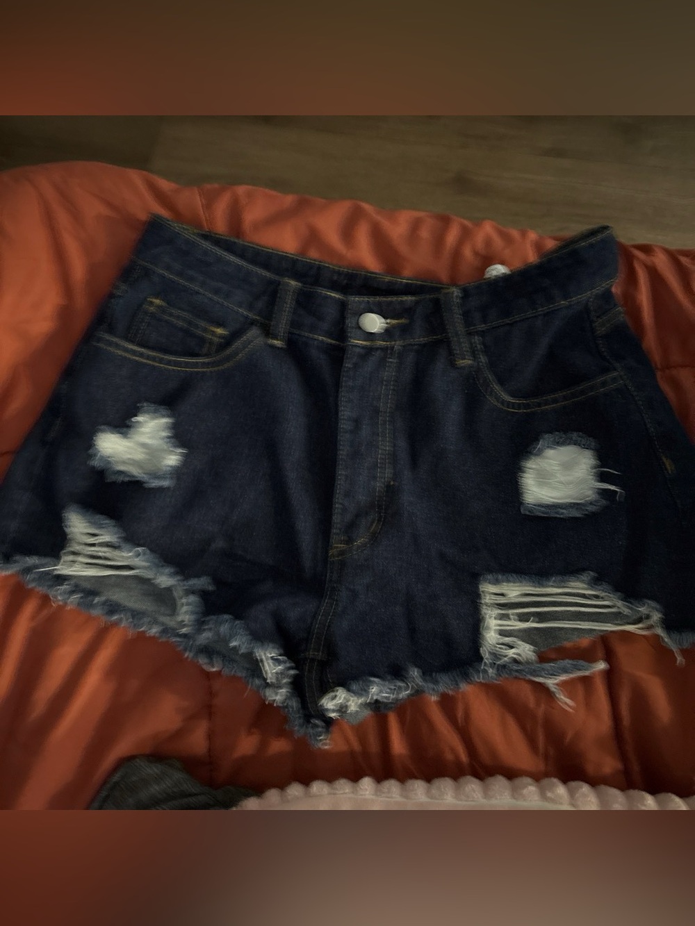 Dark Blue Distressed Denim Women's Shorts